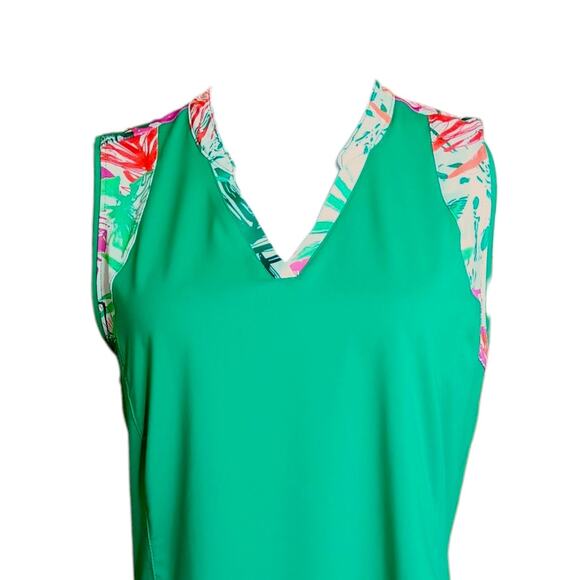 Lady Hagen Sleeveless Golf Tank Top Shirt M Green Floral Stretch‎ V-Neck Active - Picture 3 of 12
